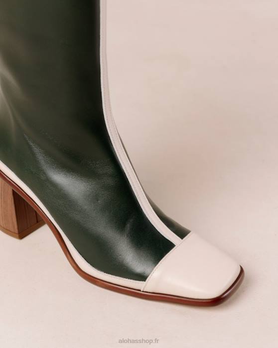 femmes crème vert jade P64N350 Alohas east retro - bottines en cuir blanc et vert