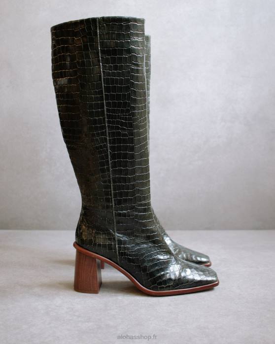 femmes forêt de crocos P64N50 Alohas croco de l'est - bottes en cuir vert
