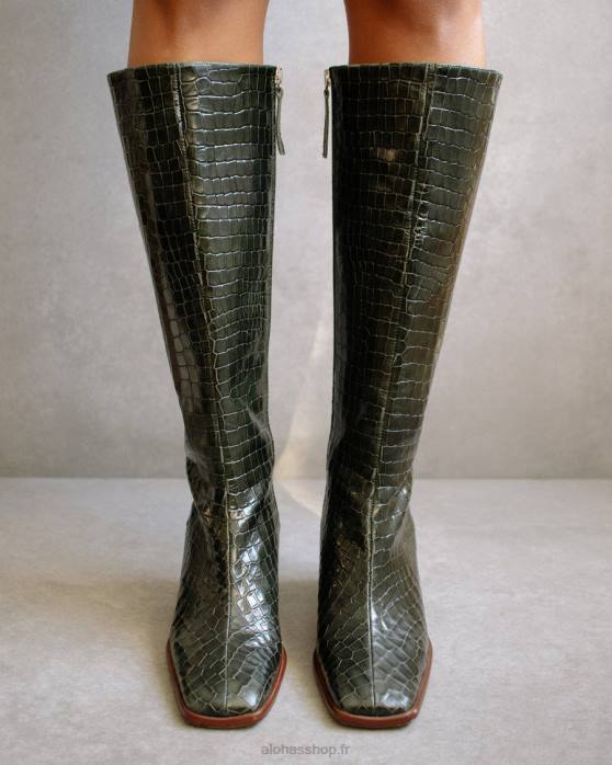 femmes forêt de crocos P64N50 Alohas croco de l'est - bottes en cuir vert