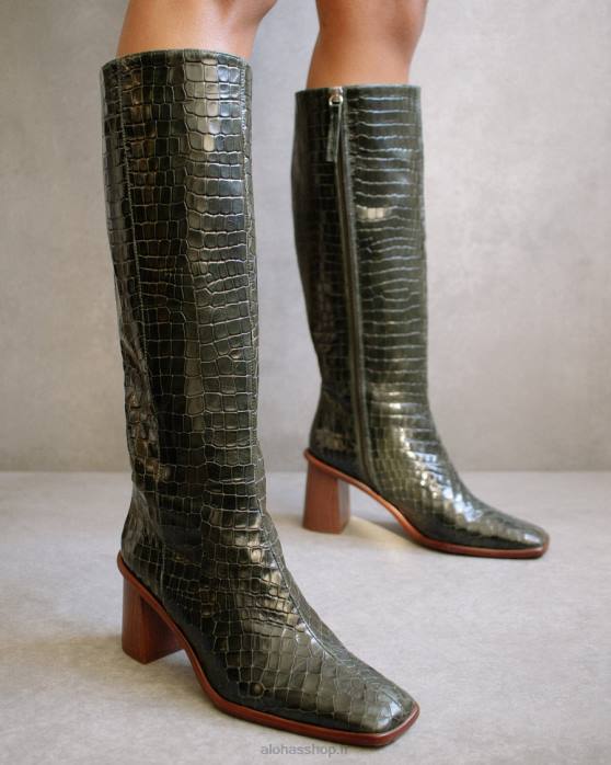 femmes forêt de crocos P64N50 Alohas croco de l'est - bottes en cuir vert
