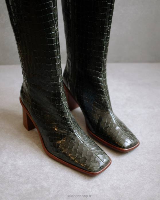 femmes forêt de crocos P64N50 Alohas croco de l'est - bottes en cuir vert