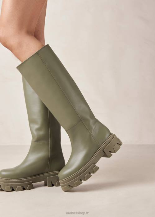 femmes kaki P64N94 Alohas katiuska - bottes en cuir vert