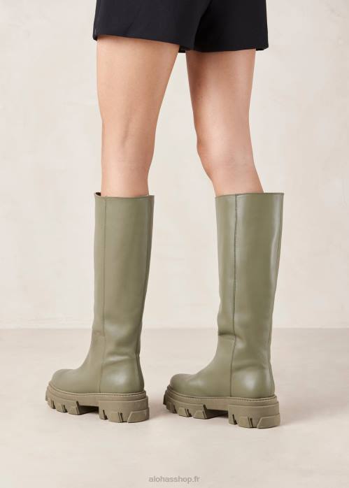 femmes kaki P64N94 Alohas katiuska - bottes en cuir vert