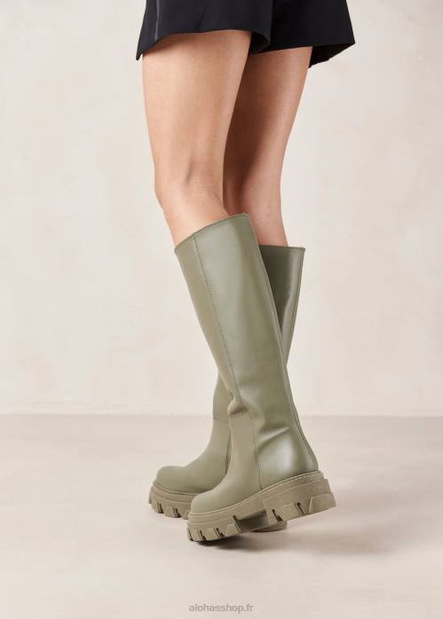 femmes kaki P64N94 Alohas katiuska - bottes en cuir vert