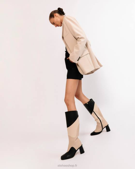 femmes kaléidoscope noir P64N39 Alohas east patchwork kaléidoscope - bottines en cuir noir et beige