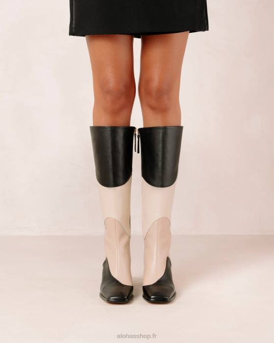 femmes kaléidoscope noir P64N39 Alohas east patchwork kaléidoscope - bottines en cuir noir et beige