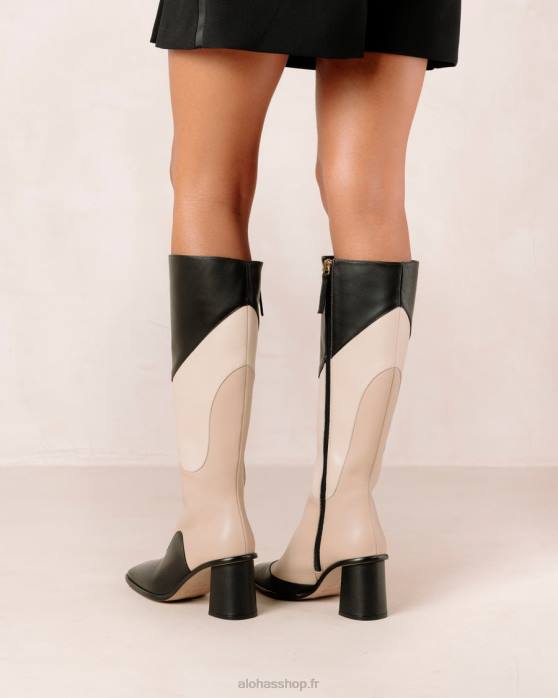 femmes kaléidoscope noir P64N39 Alohas east patchwork kaléidoscope - bottines en cuir noir et beige