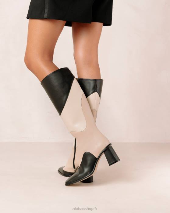 femmes kaléidoscope noir P64N39 Alohas east patchwork kaléidoscope - bottines en cuir noir et beige