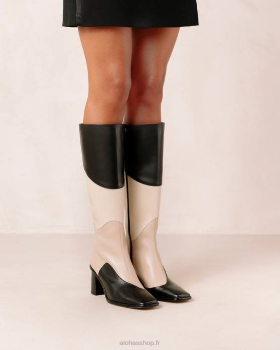 femmes kaléidoscope noir P64N39 Alohas east patchwork kaléidoscope - bottines en cuir noir et beige