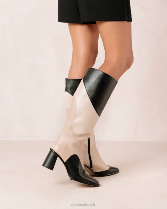 femmes kaléidoscope noir P64N39 Alohas east patchwork kaléidoscope - bottines en cuir noir et beige