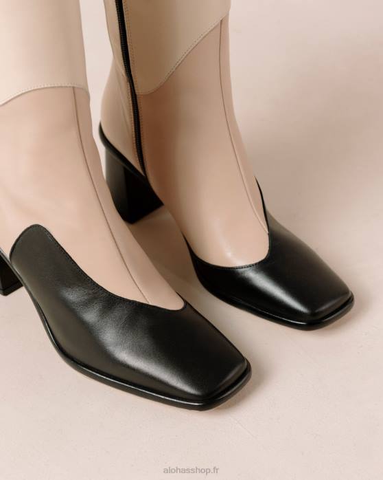femmes kaléidoscope noir P64N39 Alohas east patchwork kaléidoscope - bottines en cuir noir et beige