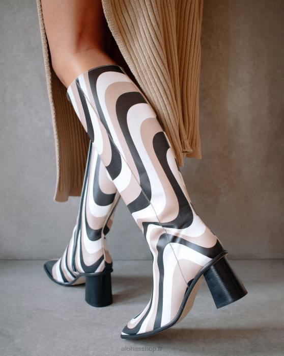 femmes kaléidoscope pierre noire imprimé beige P64N56 Alohas east kaleidoscope - bottes hautes noires, blanches et beiges