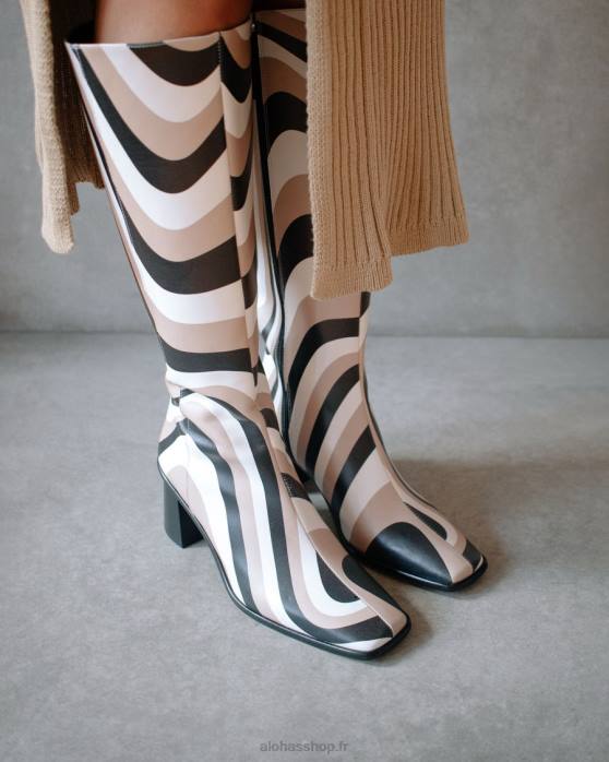 femmes kaléidoscope pierre noire imprimé beige P64N56 Alohas east kaleidoscope - bottes hautes noires, blanches et beiges