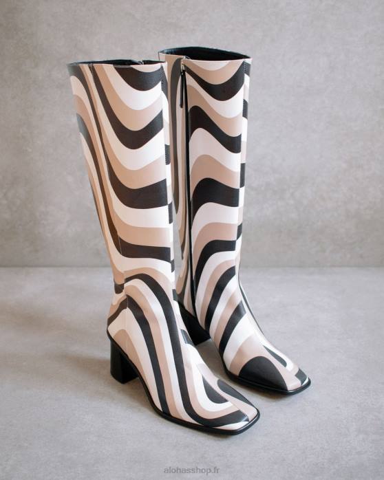 femmes kaléidoscope pierre noire imprimé beige P64N56 Alohas east kaleidoscope - bottes hautes noires, blanches et beiges