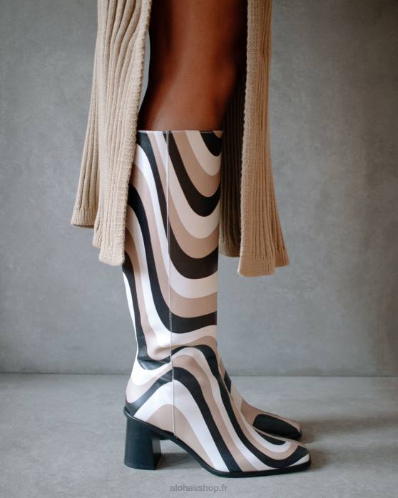 femmes kaléidoscope pierre noire imprimé beige P64N56 Alohas east kaleidoscope - bottes hautes noires, blanches et beiges