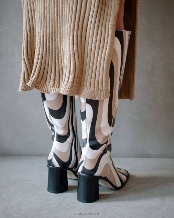 femmes kaléidoscope pierre noire imprimé beige P64N56 Alohas east kaleidoscope - bottes hautes noires, blanches et beiges