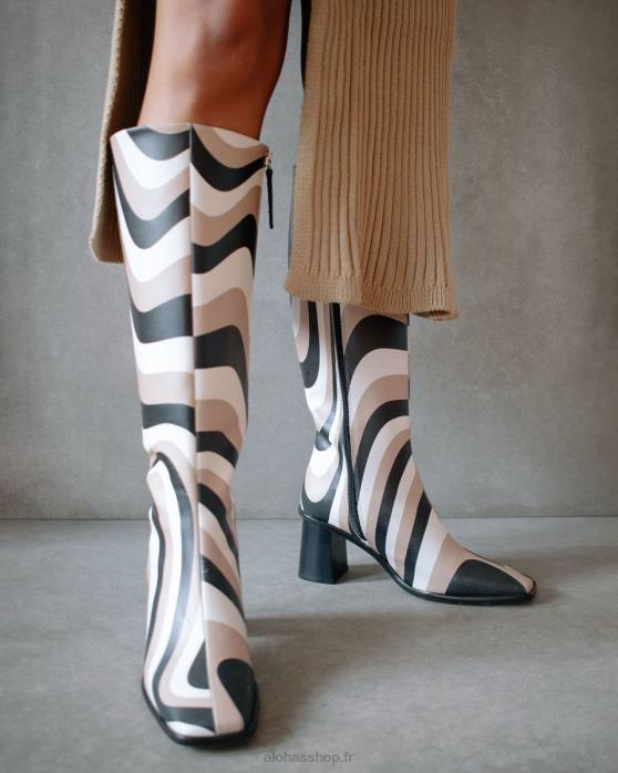 femmes kaléidoscope pierre noire imprimé beige P64N56 Alohas east kaleidoscope - bottes hautes noires, blanches et beiges