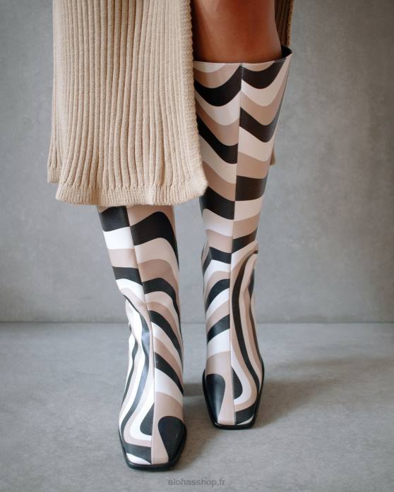 femmes kaléidoscope pierre noire imprimé beige P64N56 Alohas east kaleidoscope - bottes hautes noires, blanches et beiges