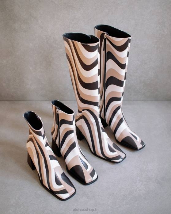 femmes kaléidoscope pierre noire imprimé beige P64N56 Alohas east kaleidoscope - bottes hautes noires, blanches et beiges