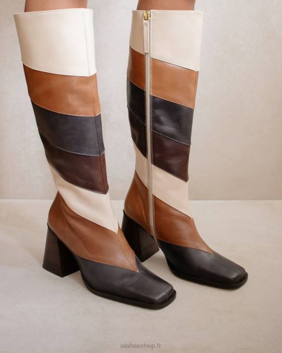 femmes millésime patchwork P64N478 Alohas patchwork north vintage - bottines en cuir blanc et marron