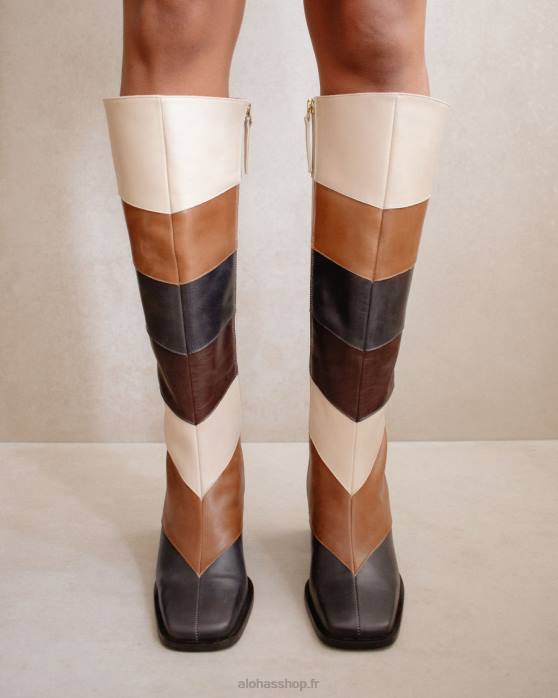 femmes millésime patchwork P64N478 Alohas patchwork north vintage - bottines en cuir blanc et marron