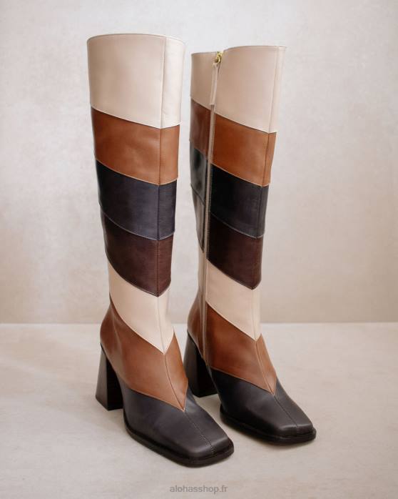 femmes millésime patchwork P64N478 Alohas patchwork north vintage - bottines en cuir blanc et marron