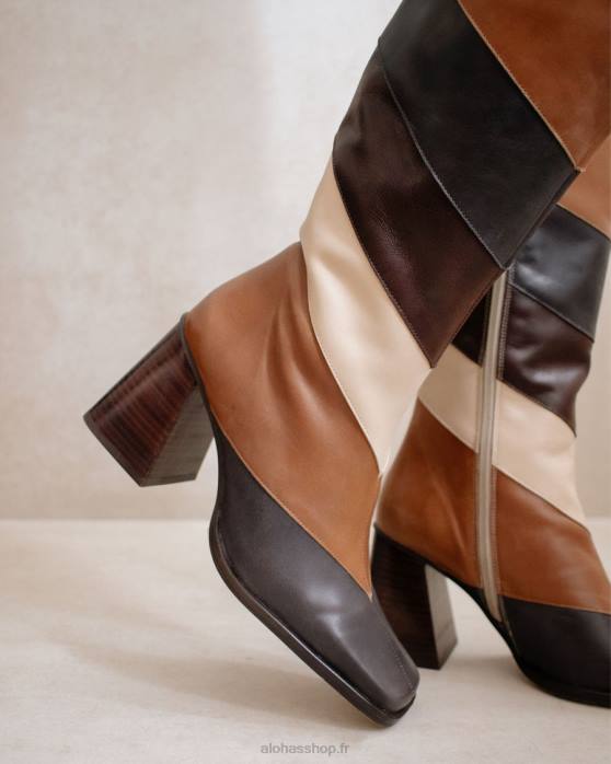 femmes millésime patchwork P64N478 Alohas patchwork north vintage - bottines en cuir blanc et marron