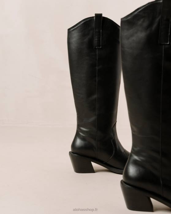 femmes noir P64N256 Alohas monture - bottes en cuir noir