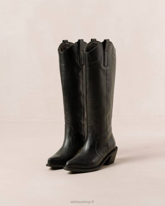 femmes noir P64N256 Alohas monture - bottes en cuir noir