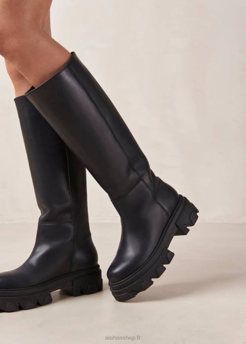 femmes noir P64N97 Alohas katiuska - bottes en cuir noir