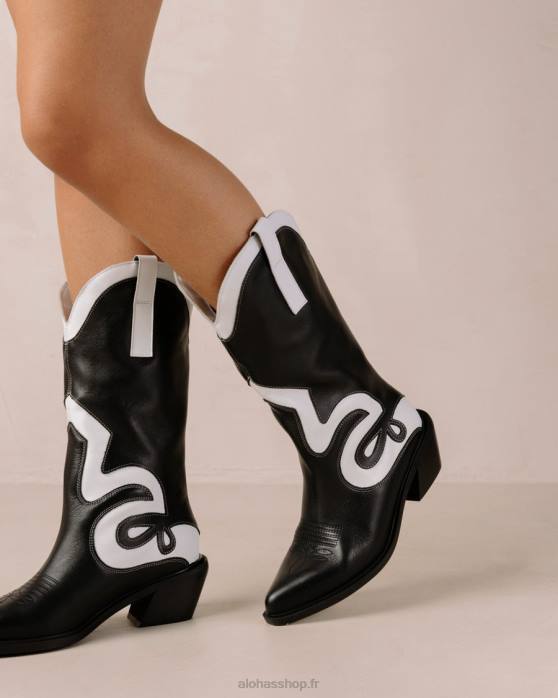 femmes noir blanc P64N250 Alohas mont texas - bottes en cuir noir et blanc