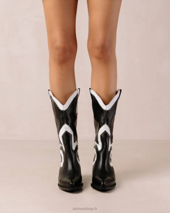 femmes noir blanc P64N250 Alohas mont texas - bottes en cuir noir et blanc
