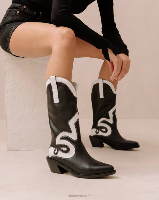 femmes noir blanc P64N250 Alohas mont texas - bottes en cuir noir et blanc