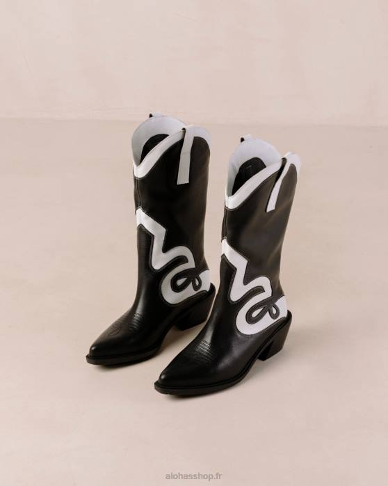 femmes noir blanc P64N250 Alohas mont texas - bottes en cuir noir et blanc