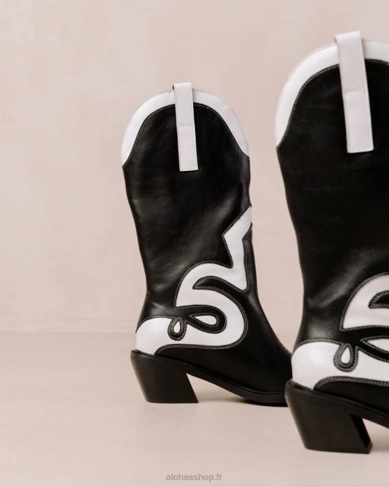 femmes noir blanc P64N250 Alohas mont texas - bottes en cuir noir et blanc