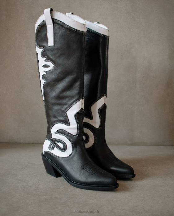 femmes noir blanc P64N259 Alohas mont dallas - bottes en cuir noir et blanc