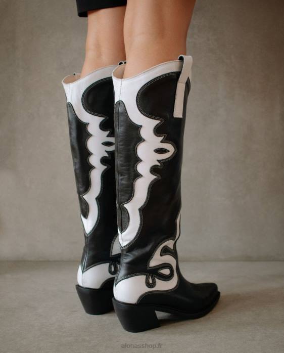 femmes noir blanc P64N259 Alohas mont dallas - bottes en cuir noir et blanc