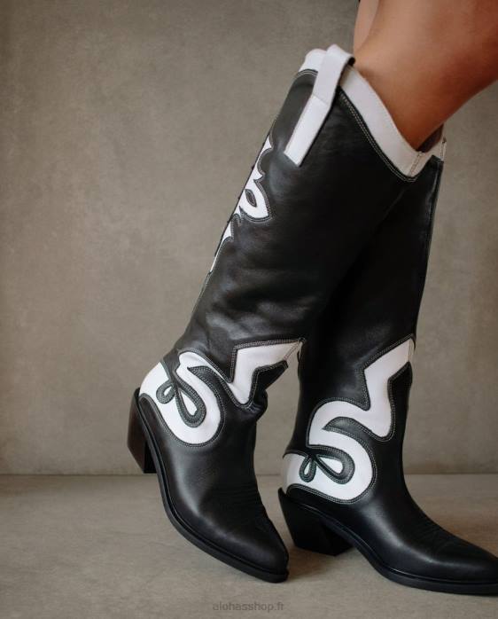 femmes noir blanc P64N259 Alohas mont dallas - bottes en cuir noir et blanc