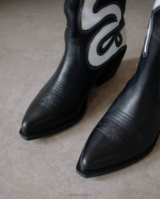 femmes noir blanc P64N259 Alohas mont dallas - bottes en cuir noir et blanc