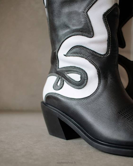 femmes noir blanc P64N259 Alohas mont dallas - bottes en cuir noir et blanc
