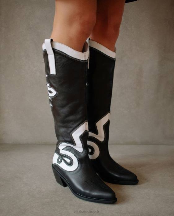 femmes noir blanc P64N259 Alohas mont dallas - bottes en cuir noir et blanc