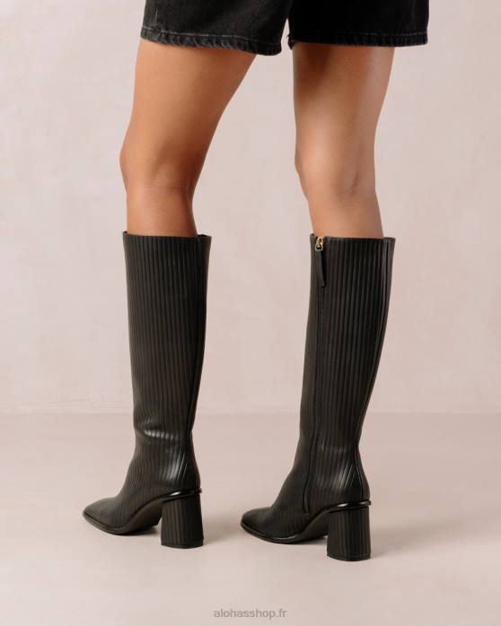 femmes noir plissé P64N41 Alohas East plissé - bottes en cuir noir