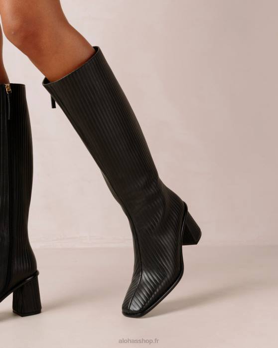 femmes noir plissé P64N41 Alohas East plissé - bottes en cuir noir