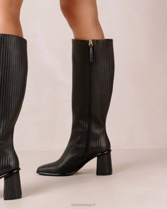 femmes noir plissé P64N41 Alohas East plissé - bottes en cuir noir