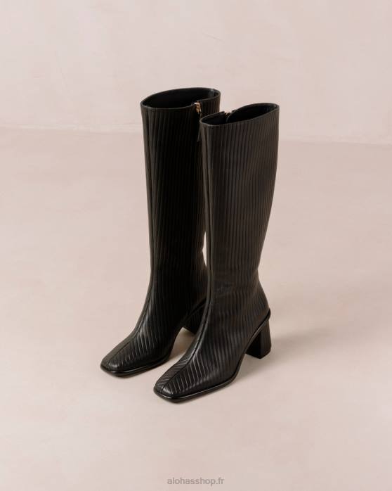 femmes noir plissé P64N41 Alohas East plissé - bottes en cuir noir