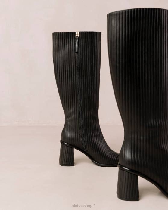 femmes noir plissé P64N41 Alohas East plissé - bottes en cuir noir