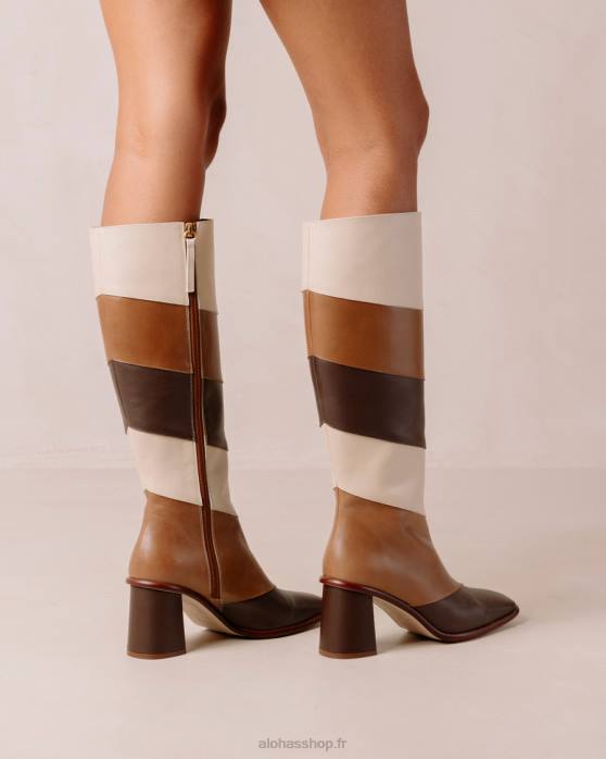 femmes patchwork vintage marron P64N40 Alohas east patchwork vintage - bottines en cuir blanc et marron