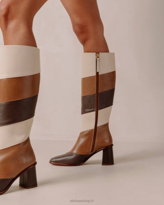 femmes patchwork vintage marron P64N40 Alohas east patchwork vintage - bottines en cuir blanc et marron