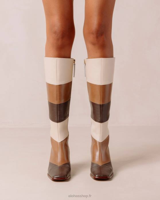 femmes patchwork vintage marron P64N40 Alohas east patchwork vintage - bottines en cuir blanc et marron