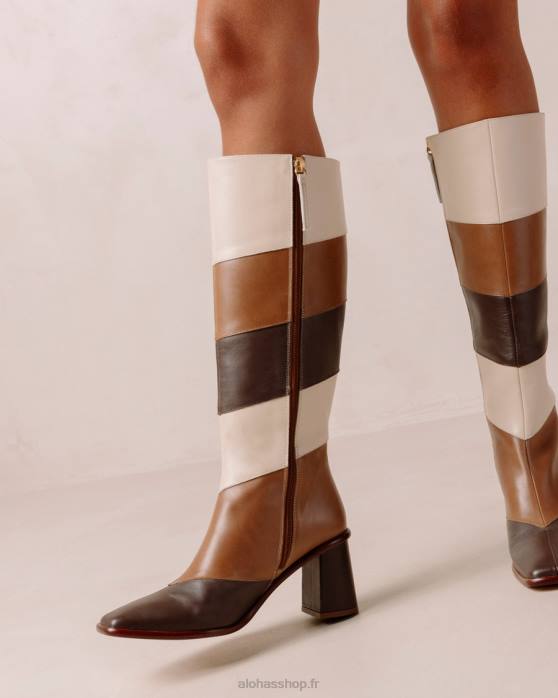 femmes patchwork vintage marron P64N40 Alohas east patchwork vintage - bottines en cuir blanc et marron